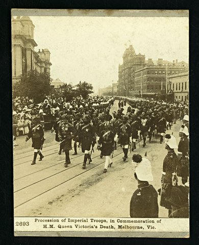 Procession of Imperial Troops, in commemoration of H.M. Queen Victoria's death, Melbourne, Vic, c. 1901