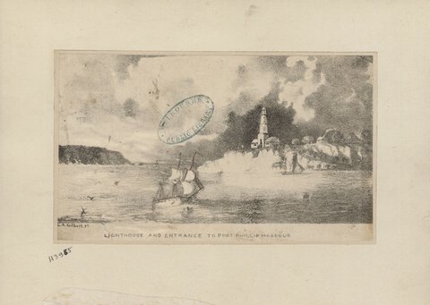 Lighthouse and entrance to Port Phillip Harbour, 1843