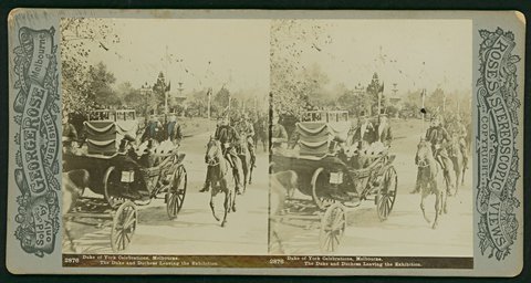 Duke of York Celebrations, Melbourne. The Duke and Duchess leaving the Exhibition, c. 1901