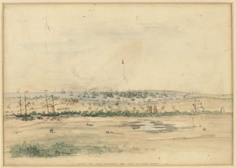 Hobsons Bay from Melbourne 1854 from the Signal Staff
