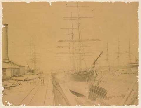 The ship 'Salamis' in Alfred Graving Dock, Williamstown, 1875–90