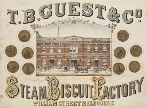 T. B. Guest & Co. Steam Biscuit Factory, William Street Melbourne, 1878