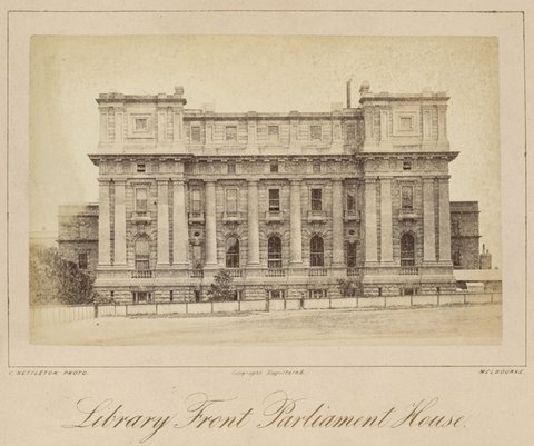 Library front, Parliament House [Melbourne, Vic.], 1885–87