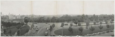 Panoramic view across St Kilda Road looking east, 1950–54