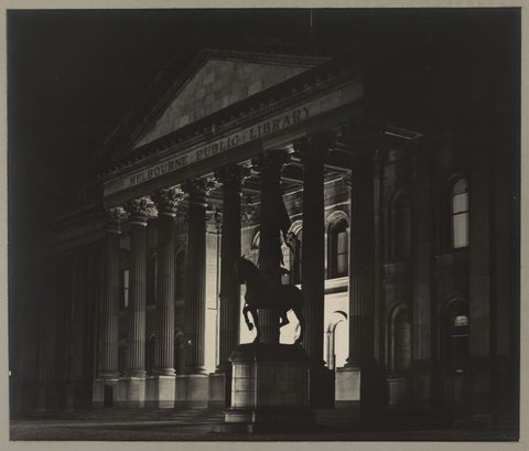 Melbourne Public Library at night, 1934