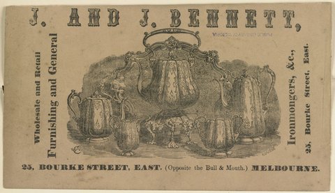 C. Henry & Co., 140 Bourke Street East (corner of Russell Street,) Melbourne. J. and J. Bennett, 25 Bourke Street East, (opposite the Bull and Mouth) Melbourne, 1851–85