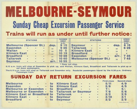 Melbourne-Seymour Sunday cheap excursion passenger service, 1935–42