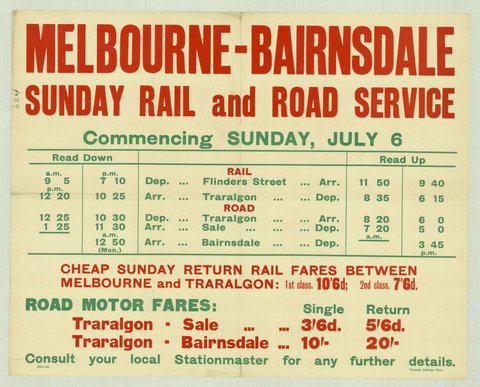 Melbourne-Bairnsdale Sunday rail and road service - commencing Sunday July 6, 1935–42