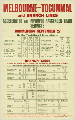 Melbourne-Tocumwal and branch lines - accelerated and improved passenger train services commencing September 27, 1935–42
