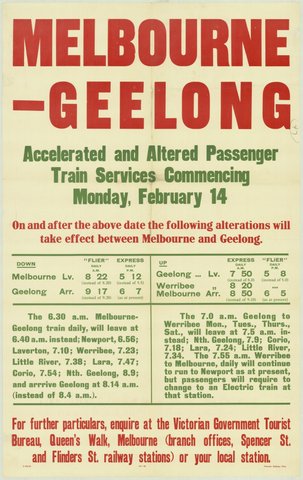 Melbourne - Geelong - accelerated and altered passenger train services commencing Monday February 14, 1935–42