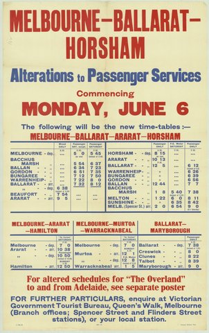 Melbourne-Ballarat-Horsham alterations to passenger services commencing Monday June 6, 1935–42