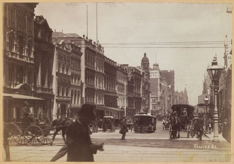 Collins Street Melbourne, looking west from Swanston Street, c. 1890