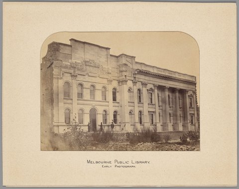 Melbourne Public Library (later State Library of Victoria), southern portion of Swanston Street frontage, c. 1860