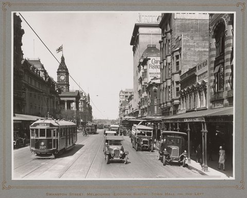Swanston Street, Melbourne (looking south), Town Hall on the left, 1926