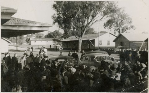 Some of the first displaced persons to come to Australia. They are at Bonegilla, having come by train from Melbourne, 1948
