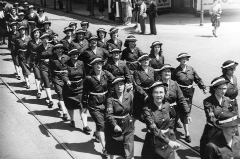 Women A.R.P. march at Malvern, c. 1942