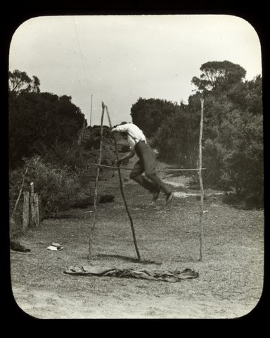 Frank doing high jump, "Ivanhoe" - 1909 [Sorrento] [slide]