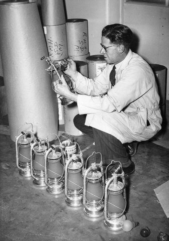 Hurricane lanterns painted black for use in Melbourne hospitals during blackouts, c. 1941
