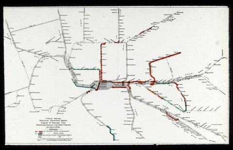 Melbourne electrified system. Diagram of [train] passenger lines illustrating Transport Committee's proposals, 1930–50
