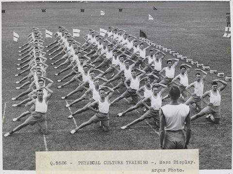 The Army maintains a special school at Frankston ... More than 700 qualified P.T. i.e. physical training instructors have been trained for the A.I.F. and home defence forces, c. 1941