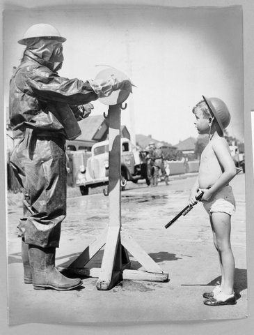 Young Anthony Phillips could tell the A.R.P. [i.e. Air Raid Precautions] man engaged in tests at Brighton on Saturday a lot, c. 1941
