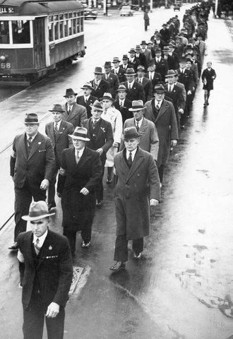 V.D.C. Units marching through Footscray, c. 1941