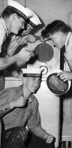 H.M.A.S. Australia crew listening to the Melbourne Cup, 1952–54