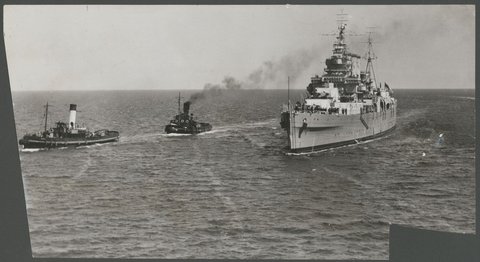 H.M.A.S. Shropshire on a visit to Melbourne, 1943