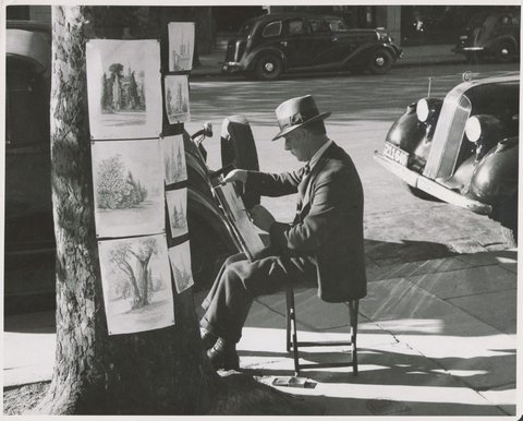 Artist in Collins Street, Melbourne, 1940–50