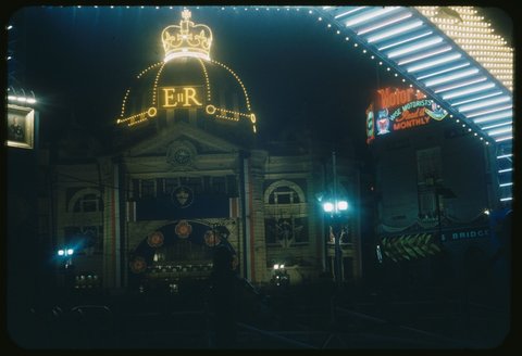 Along Swanston St. to Flinders St. Stn, 1954