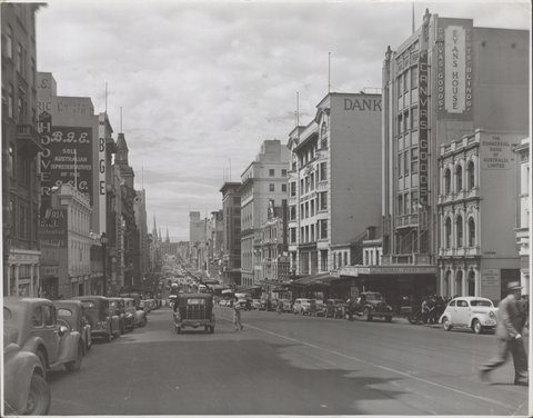 View along Bourke Street, Melbourne, Victoria, 1946–54