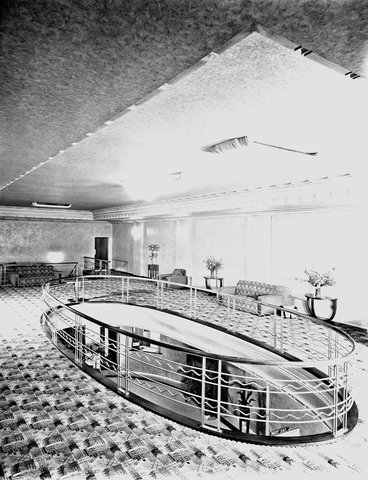 Interior of Astor Theatre, St. Kilda showing upstairs foyer, 1936