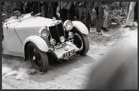Fogarty driving his MG at the Greensborough Hill Climb, 1945