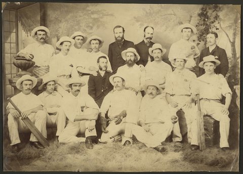 [Studio portrait of St. Philip's cricket team, Collingwood, Vic.], c. 1900