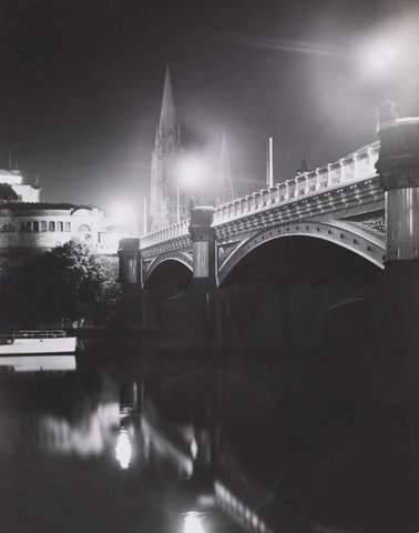 Melbourne in the late 1930s. Prince's Bridge at night, 1936–39