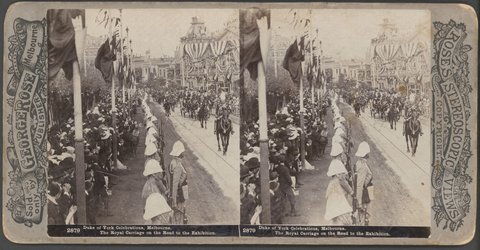 Duke of York Celebrations, Melbourne - The Royal Carriage on the road to the Exhibition, c. 1901