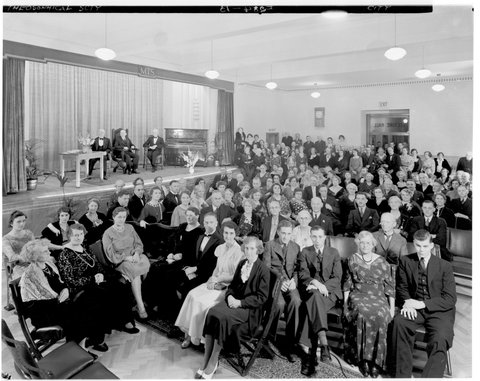 Members of the Theosophical Society in their lecture hall at their premises, 109 Swanston Street, Melbourne, 1940s