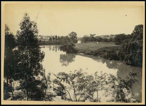 View on the Yarra from the Botanical Gardens bridge, [Melbourne, Vic.], c. 1885