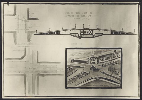 Suggested traffic scheme for Swanston and Flinders Streets, Melbourne by G. Strange, 1924