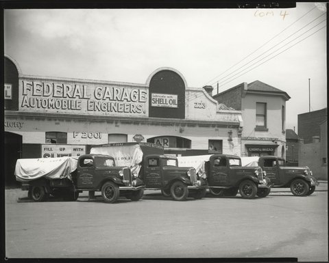 Vic Smorgon & Co., Wholesale Meat Salesman trucks, Faraday Street, Carlton, 1930s