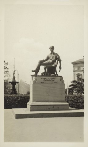 [Statue of Adam Lindsay Gordon, Spring Street, Melbourne], 1930s