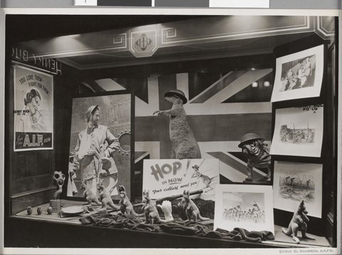 AIF recruitment window display at Henry Buck's store, Swanston Street, Melbourne, 1940–45