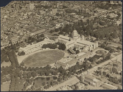 Aerial view of the Exhibition Buildings, Carlton, Victoria, 1931?