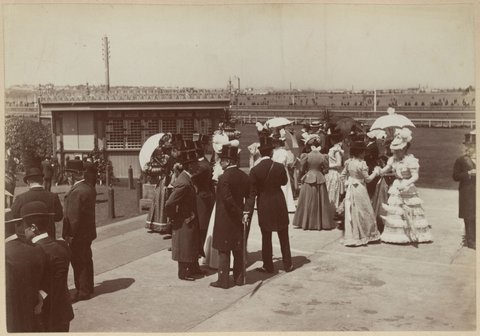 Flemington Racecourse during a race meeting, 1890–1900
