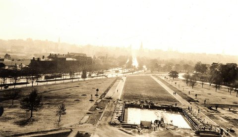Forecourt and portico nearing completion Shrine of Remembrance Melbourne, 1934