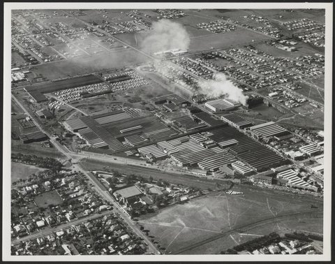 Aerial view of Sunshine Harvester Works, Victoria, 1950–54