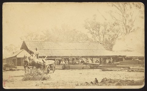 One of the sawmills of the late Mr John Quiggin, Ontario, Power St. Hawthorn, [Vic.], 1910s