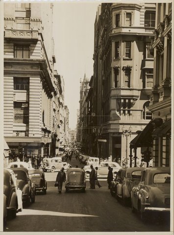 Flinders Lane, looking west, Melbourne, Australia, March 1950