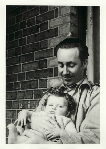 Albert Tucker and Sweeney on the balcony at Robe Street, St. Kilda, 1945