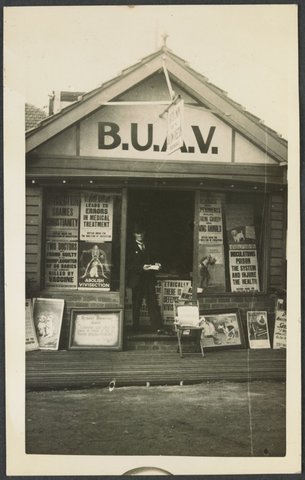 Storefront for British Union for Abolition of Vivisection, Melbourne Branch, 1922?